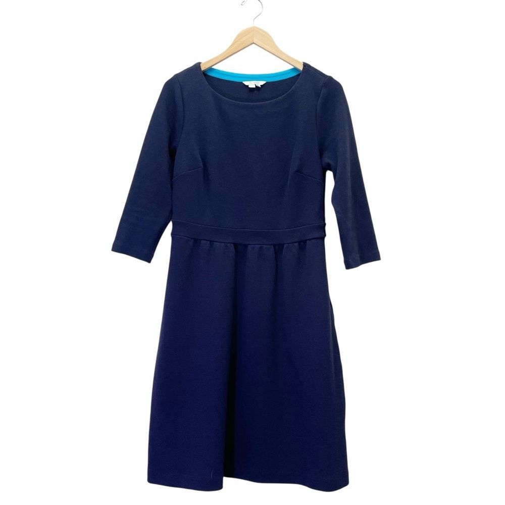 Boden Leila Ponte Dress Navy Blue Fit & Flare 3/4 Sleeve Work Office Size US 10 - Picture 2 of 10